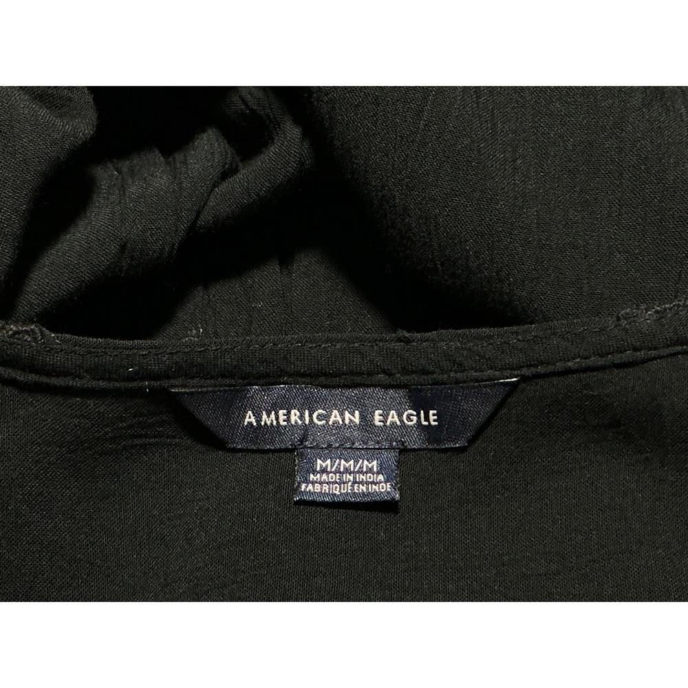 American Eagle Peasant Blouse Medium Black Embroidered Bohemian‎ Peplum Gauze - Picture 9 of 11